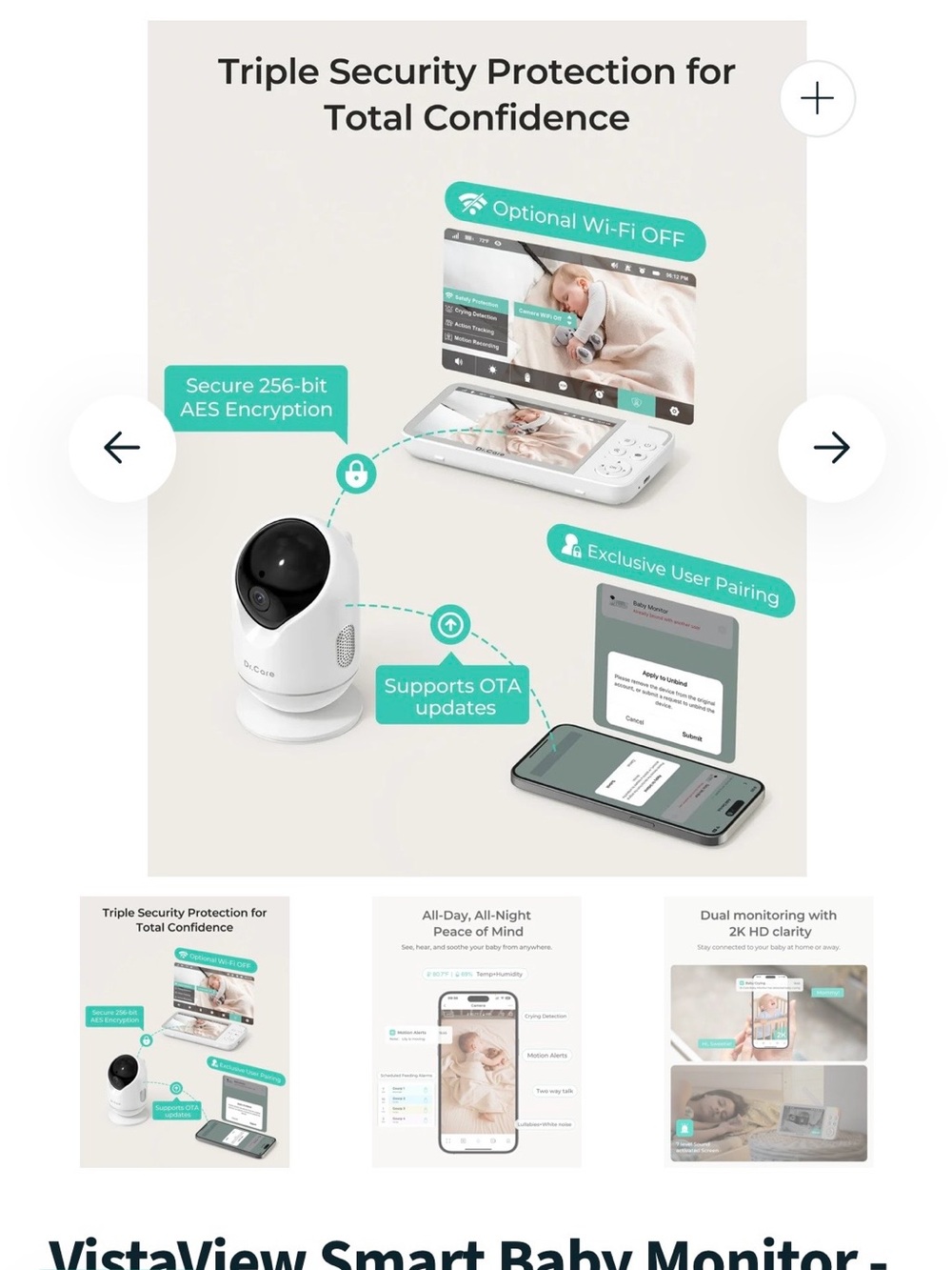 New DR. CARE Vista View SMART BABY MONITOR DC-SBMOO1 - Picture 9 of 11